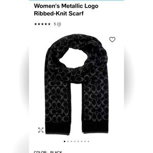 NWT. Women’s Metallic Coach logo ribbed knit scarf